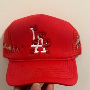 Red Kids Cap with Embroidered Design